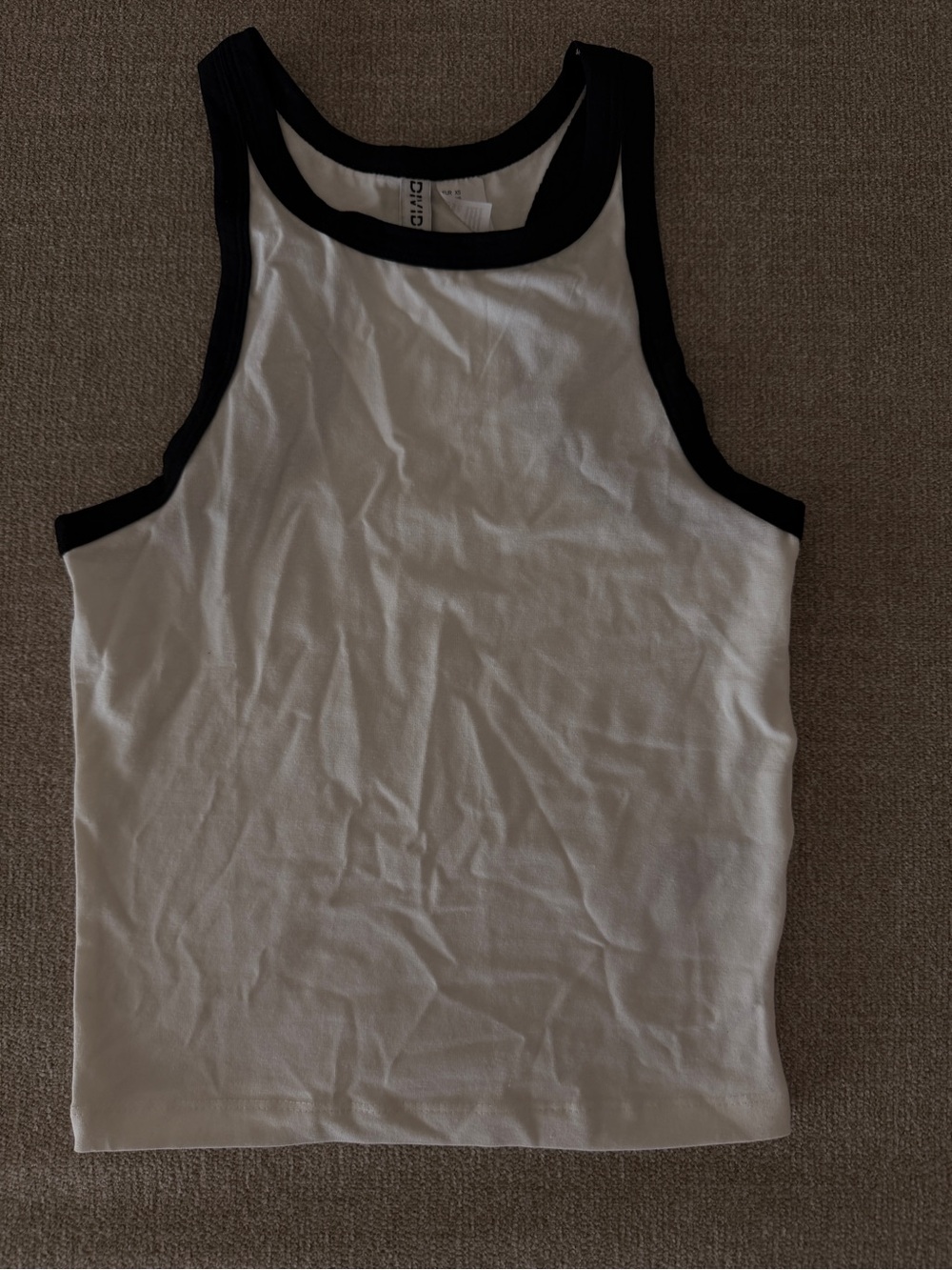 Divided White Tank Top with Black Trim